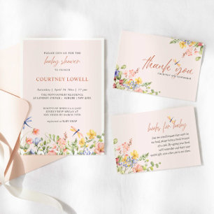 Cartão De Informações Chá de fraldas do Dragonfly-FRALDA do Boho Flower 