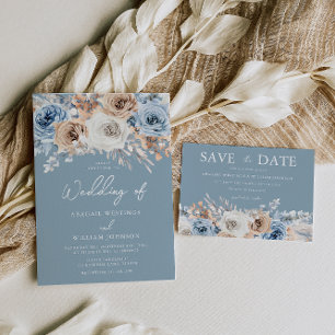 Convite Casamento Dusty Blue Bohemian Watercolor