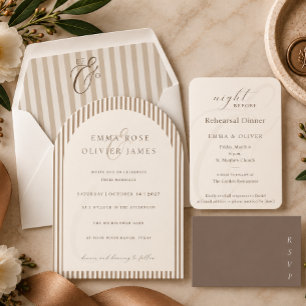 Convite Casamento Minimalista Boho Marrom Cacau Listras Ma