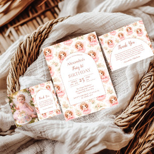 Cartão De Agradecimento Fada Fotográfica 1º Aniversário Jardim Rosa