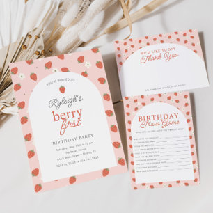 Convite Strawberry Berry First Festa de aniversário   Rapa