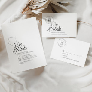 Convite Casamento de Fotos Branco e Preto Moderno Minimali