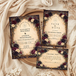 Cartão RSVP Barroco Gótico Floral Casamento