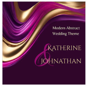 Convite Moderno Casamento Roxo Fuchsia e Dourado-