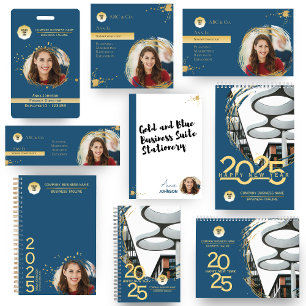 Cartão De Visita Dourado e Azul, Adicionar Foto à Forma Personaliza