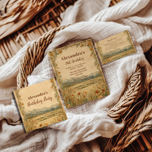 Cartão De Agradecimento Aniversário de Montanha de Flor Silvestre Rústica