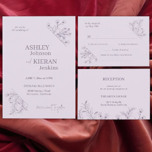 Cartão RSVP Código QR de Casamento de Lavanda Floral Elegante