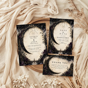 Cartão RSVP Casamento Celestial Gótico