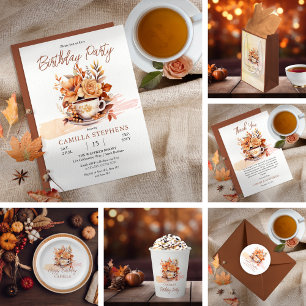 Convite Fall Floral Cottage Teacup Birthday Tea Party