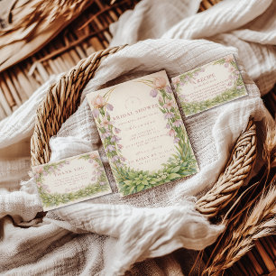 Convite Chá de Bebê Vintage de Jardim de Íris e Campânula