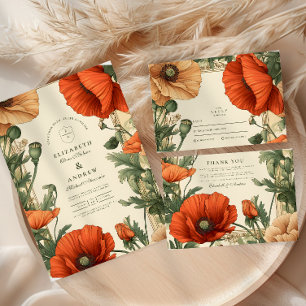 Cartão RSVP Vintage Poppy Floral Art Nouveau Casamento