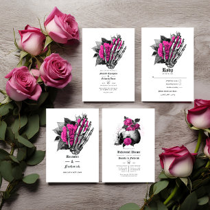 Convite Código QR de Casamento Gótico Floral Rosa Quente