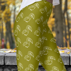 Legging Padrão de Pássaro Negra Bonito