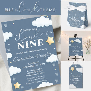 Convite No Cloud Nine Modern Dusty Blue Chá de fraldas