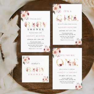 Convite Floral Dourada - Letra Elegante Chá de fraldas