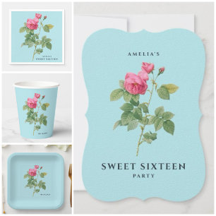 Convite Doces Dezesseis Vintage Chic Botânica Rosa