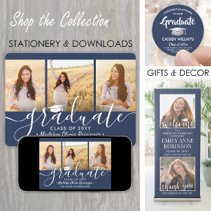 Convite 3 Marinho de Colagem de Fotografias Festa de forma