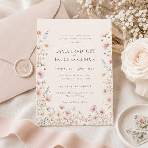 Convite Casamento Formal de Flores Silvestres Caprichosas 