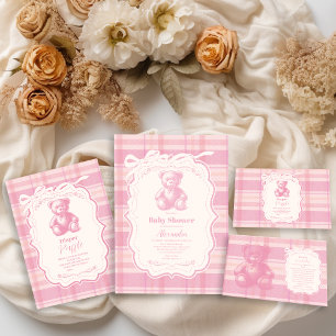 Cartão De Informações Coquette Gingham - Ursinho francês Diapper Raffle