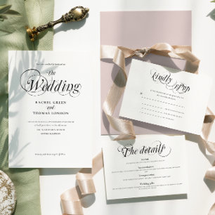 Convite Casamento de Caligrafia Minimalista Preta e Branca