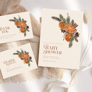 Convite Simples Fatias Laranja Secas e Chá de fraldas de C