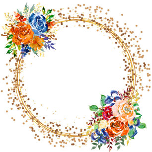 Convite Casais Florais Azuis Laranja Azul Chá