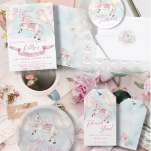 Convite Fairytale Pony Stars Chá de fraldas de Balões Rosa