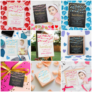 Convite Hang Love Hearts Little Sweetheart Aniversário