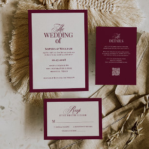 Convite Clássico Luxo   Casamento Elegante Branco e Borgon