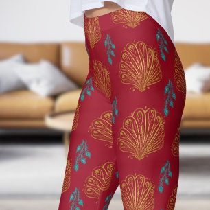 Legging Padrão de Penas de Peacock Rosa na moda