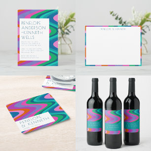 Convite Casamento Retroativo Único das Linhas Coloridas do