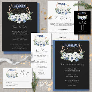 Cartão RSVP Moon Crystals Flores Boho Casamento Metafísico