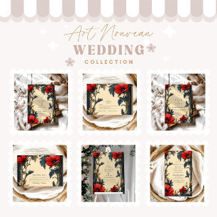 Cartão De Agradecimento Clássica Arte Nouveau de Casamento Floral