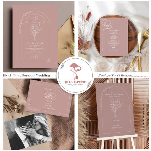 Convite Buquê de Arte de Linha Blush Pink Casamento