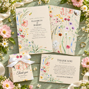 Convite Boho Taupe Wildflower Meadow Wedding