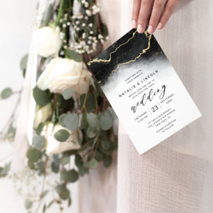 Convite Casamento Moderno de Folha Negra Ombre Ombre