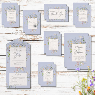 Cartão RSVP Delicate Boho Wildflower Periwinkle Wedding