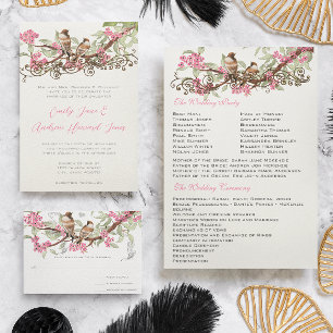 Convite Vintage Love Bird Pink Cherry Blossom Casamento