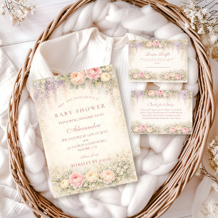 Cartão De Informações Sorteio de Fraldas Blush Wisteria e Rose Garden