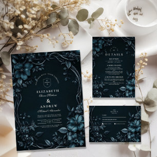 Cartão De Agradecimento Casamento Floral de Halloween de Arte Nouveau