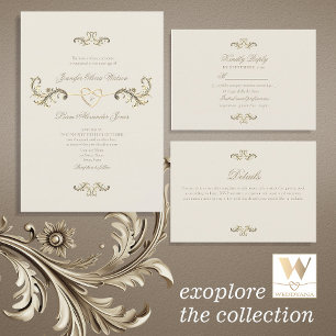 Cartão RSVP de Casamento Dourado de Rococo Vintage