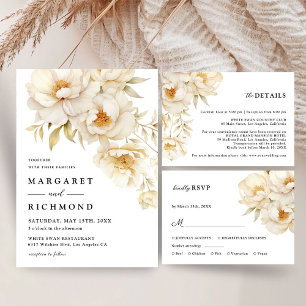 Cartão De Agradecimento Peony Elegante Ivory Dourado Casamento Floral Obri