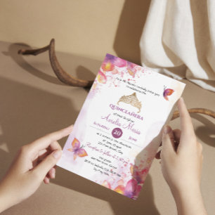 Cartão De Informações Quinceañera RSVP em aquarela com borboletas