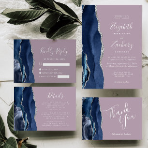 Convite Casamento Mauve da Agata Azul de Prata do Marinho 