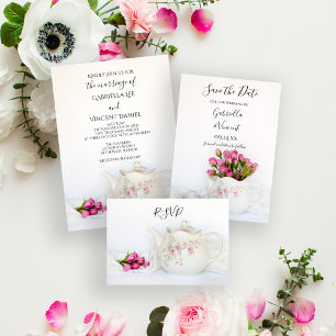 Chaleira com RSVP de Resposta de Casamento de Rosa