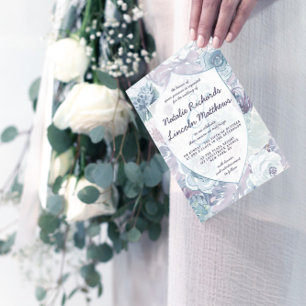 Convite Annabelle Vintage Blue Floral Crest Frame Casament