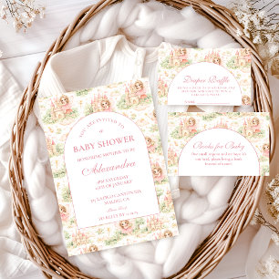 Cartão De Informações Chá de Bebê Rifa de Fraldas Jardim da Fada Rosa