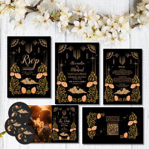 Cartão De Informações Casamento Celestial das Estrelas Negras à Meia-Noi