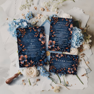 Cartão De Agradecimento Casamento Floral Cobre à Meia-Noite