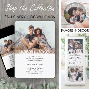 Convite RSVP Minimalista Moderno com QR Code e 2 Fotos par